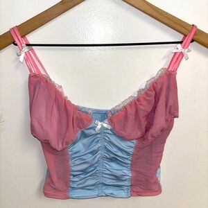 Pink and Blue Ruffle Top with Bows